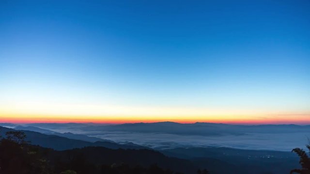 Mountains is covered by morning fog and sunrise at Doi Pha Hom Pok National Park ,Chiang Mai Thailand.