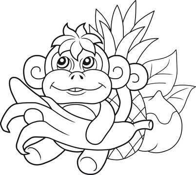 cartoon cute monkey with banana