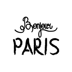 T shirt typography graphic with quote Bonjour, Paris