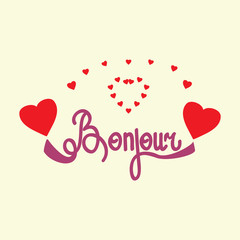 Lettering bonjour and heart on beige background © ya_nataliia
