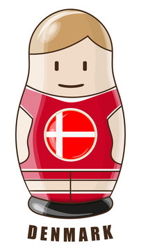 Vector illustration. Football tournament 2018. Flag of Denmark. logo for the summer soccer championship. Russian nesting doll.