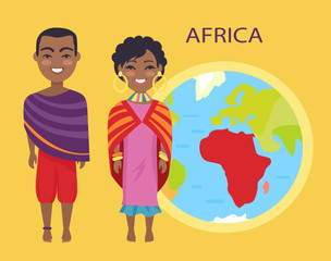 Africa on Globe and People on Vector Illustration