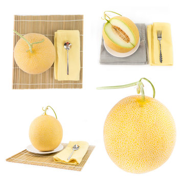 Melon fruit isolated on white, Fruit collage