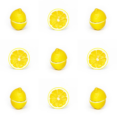 Juicy yellow slice of lemon on a yelow background isolated