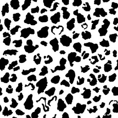 Cow skin. Dalmatians dog spots. animal skin seamless pattern. Black and white. Animal print texture. Vector background.