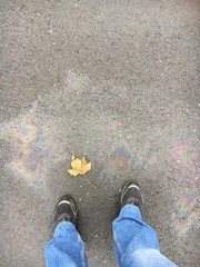 People and gasoline licks on the street