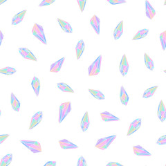 Fototapeta premium Seamless background with colored crystals, diamonds. Cute gradient gemstones, vector pattern.