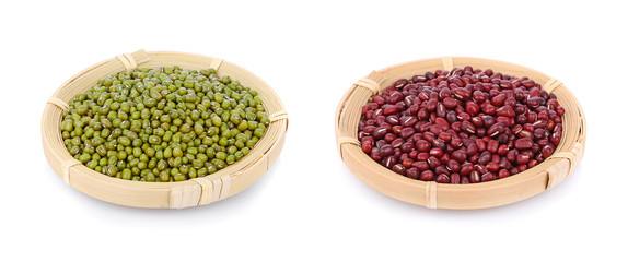 Mung beans and red beans  isolated on white background