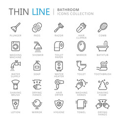Collection of bathroom thin line icons