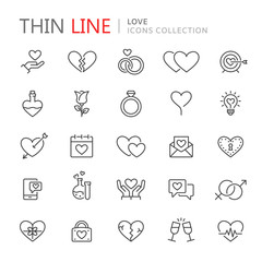 Collection of love thin line icons