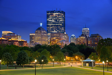 Fototapeta na wymiar Boston Back Bay Skyline taken from the Boston Common Hill, the most ancient city park in the United States