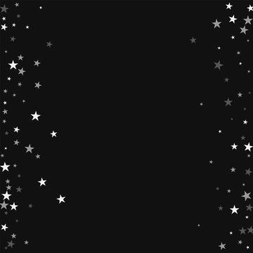Random falling stars. Messy border with random falling stars on black background. Amazing Vector illustration.