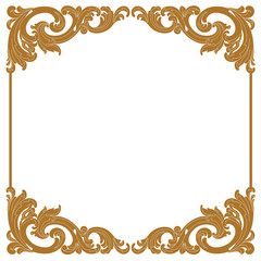 Golden vintage border frame engraving with retro ornament pattern in antique baroque style decorative design. Vector