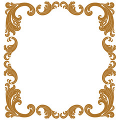 Golden vintage border frame engraving with retro ornament pattern in antique baroque style decorative design. Vector