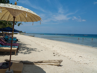 Beautiful gentle wave at tropical beach with clear sky. Gili Trawangan, Indonesia, November 2017