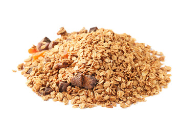 Tasty granola isolated on white background