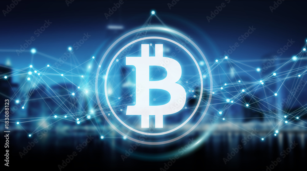 Poster Bitcoins exchanges background 3D rendering