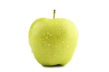 Green apple with water drop isolated on white background