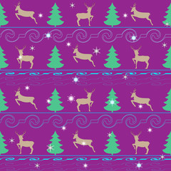 Deer and christmas tree seamless pattern