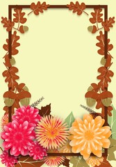 Autumn poster for seasonal sale with oak leaves and flowers. Sample template design.