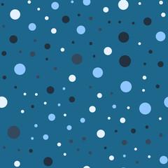 Colorful polka dots seamless pattern on bright 15 background. Marvelous classic colorful polka dots textile pattern. Seamless scattered confetti fall chaotic decor. Abstract vector illustration.