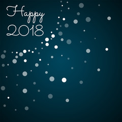Happy 2018 greeting card. Falling white dots background. Falling white dots on blue background. Charming vector illustration.