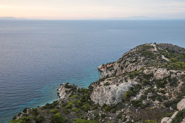 view to the Aegean Sea, the island of Halki and the port of Kameiros from the castle of Kritinia, Rhodes 