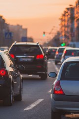 Cars and traffic jam in the city