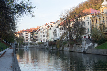 Fototapeta na wymiar Old city centre by the river