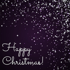 Happy Christmas greeting card. Amazing falling snow background. Amazing falling snow on deep purple background.unique vector illustration.