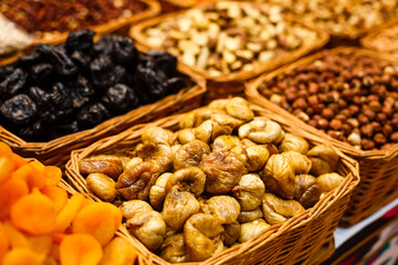 wicker baskets with dried fruits