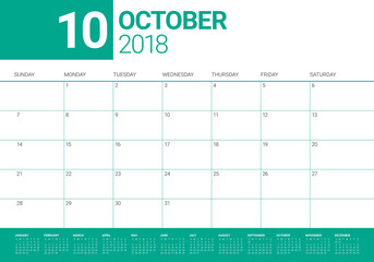 October 2018 planner calendar vector illustration