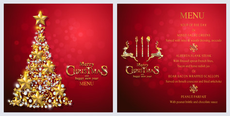Obraz na płótnie Canvas Christmas Greeting and New Years card templates with gold patterned and crystals on background color.