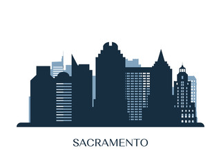 Obraz premium Sacramento skyline, monochrome silhouette. Vector illustration.