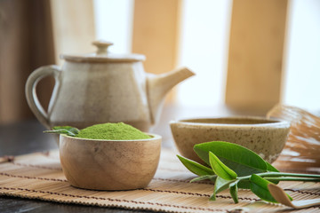 Matcha. Organic Green Matcha Tea ceremony. Matcha powder. Cooking with matcha.