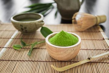 Matcha. Organic Green Matcha Tea ceremony. Matcha powder. Cooking with matcha.
