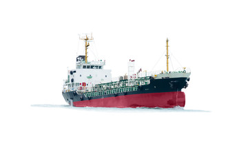 Ship with oil tanker , floating Storage Unit import export petroleum gas to yard port on white...