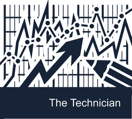 Abstract vector illustration on white background of an economic technician. A graph demonstrating financial flows and capital growth is a symbolic designation of technical specialists in the economy