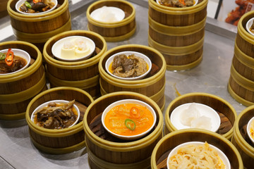 Different types of steam food in the Chinese restaurant 