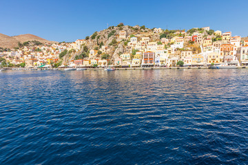 view of Simi Island, one of the smaller holiday islands in the Dodecanese group near the Turkish coast north of Rhodes, Greece