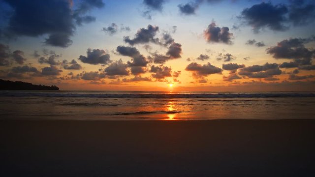 Dramatic Sunset over a Phuket Beach, with Sound. UHD 4k video