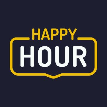 Happy Hour. Vector Badge Illustration On Dark Background. 