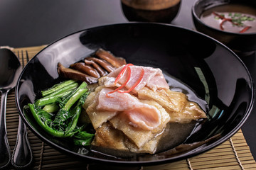 Soup with japanese noodles,