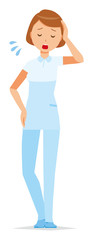 Obraz premium A woman nurse wearing a white uniform is tired