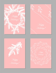 Set of Abstract Hand Drawn Universal brush Cards. Happy Holidays Christmas vector graphic background. Vector illustration