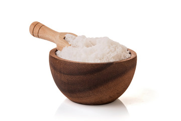 salt crystals in wooden bowl