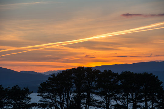 Vapor Trail and Sunset over Bantry Bay
