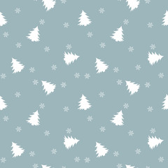 Christmas seamless pattern with christmas tree and snowflakes, vector background