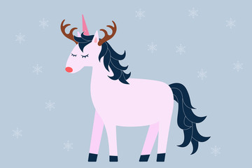 Einhorn verkleidet als Rentier