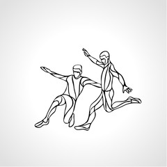 Soccer or football players kicks the ball, sportsman silhouette